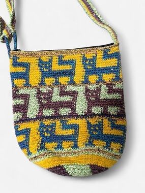 Boho Geometric Crochet Crossbody Bag in Yellow, Blue & Green